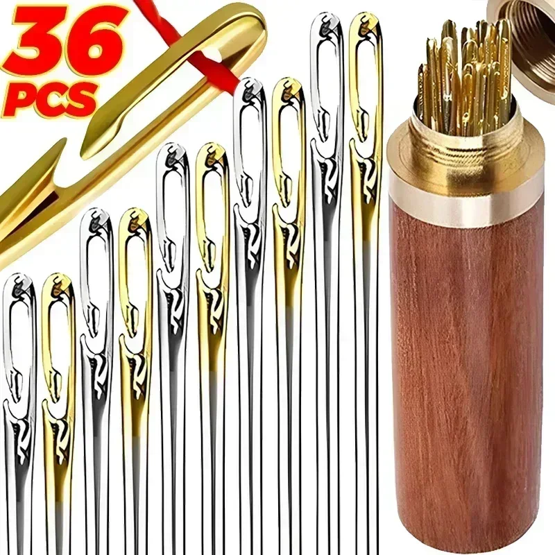 12/36PCS Blind Needle Elderly Needle-side Big Hole Hand Stainless Steel Sewing Needless Threading Household DIY Sewing Needles