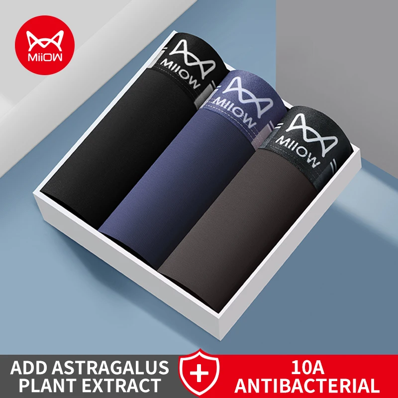 

Мужские трусы-боксеры MiiOW, 3 шт., из мягкого хлопка, с антибактериальной вставкой 10А, дышащие