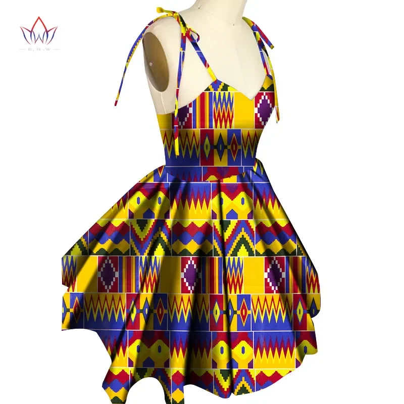 

Bintarealwax Summer African Women Sexy Dress Dashiki Plus Size Africa Wax Print Dresses Sweet Knee-Length Dress for Girl WY1994