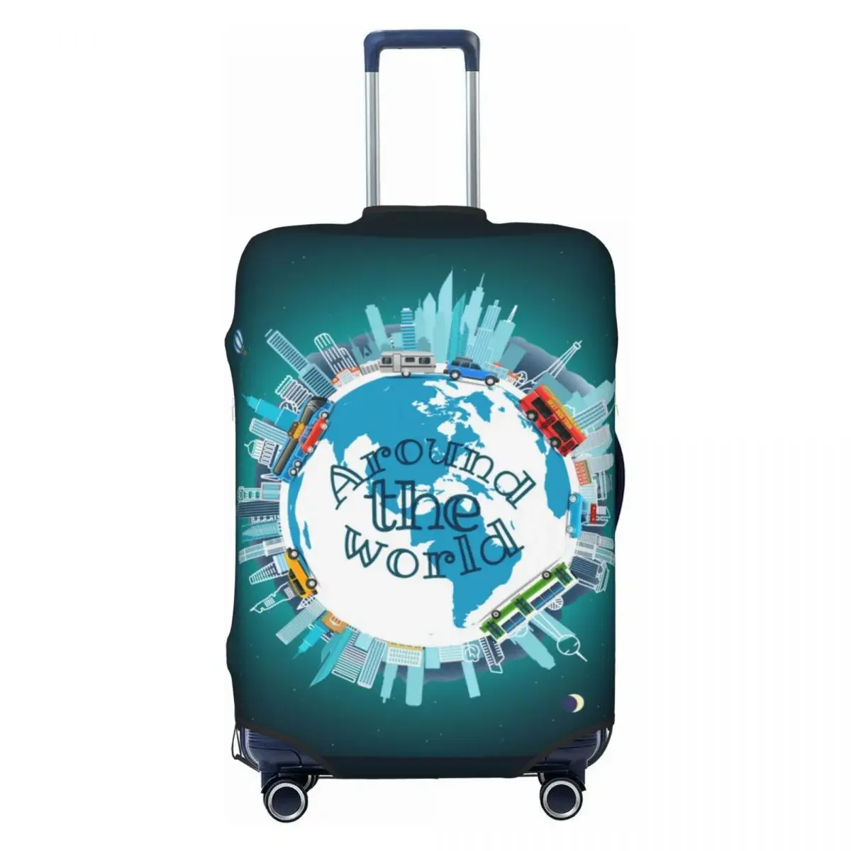 City Tour Graphic Suitcase Cover Sights Travel Illustration Vacation Travel Strectch Luggage Case Protection