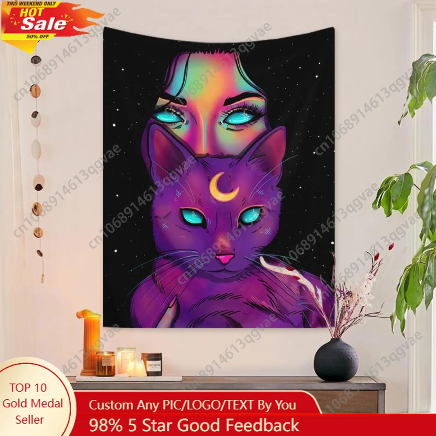 

Fashionable Woman & Cat Pattern Tapestry Wall Hanging Decor for Living Room Bedroom Home Decor Tapestry Custom Decoration