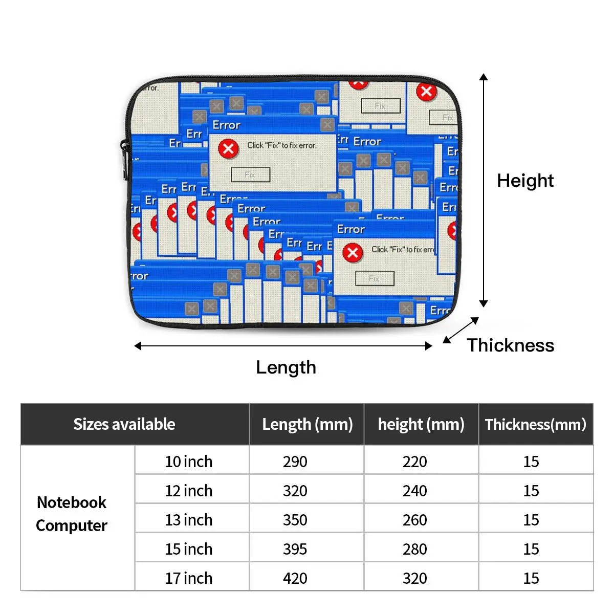 Windows Xp Error Tiled Notebook Laptop Bag Case Pouch 10 12 13 15 17 Inch Notebook Sleeve Cover Bag Tablet Shockproof Case Bag