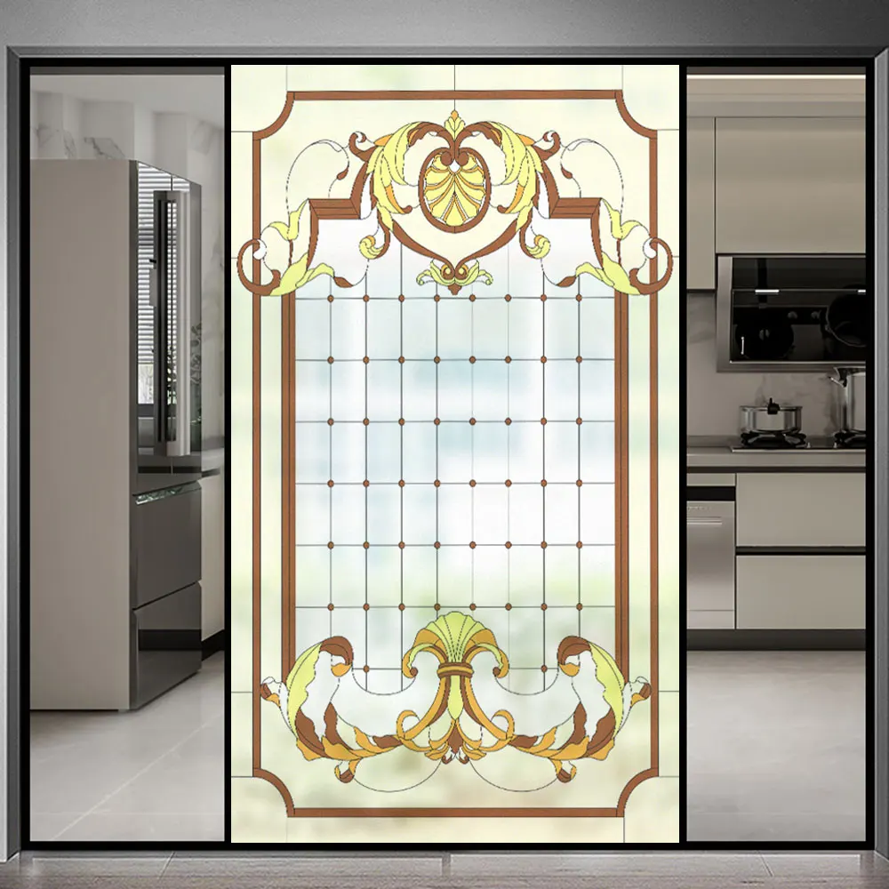 Privacy Glass Window Frosted Film Church Style Pattern Anti UV Non-glue Static Cling Glass Window Sticker PVC Bathroom Door Film