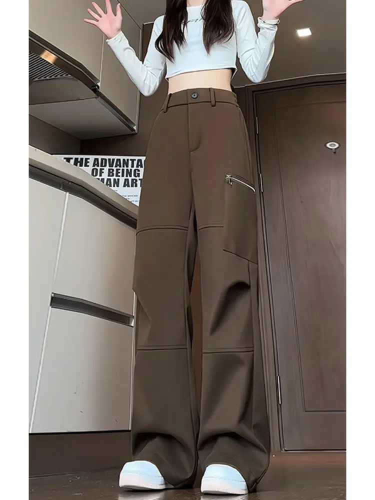 

Faionable Tweed Workwear Pants Men's Spring Autumn Straight Leg Wide Leg Pants Loose Floor-Length Casual Trousers