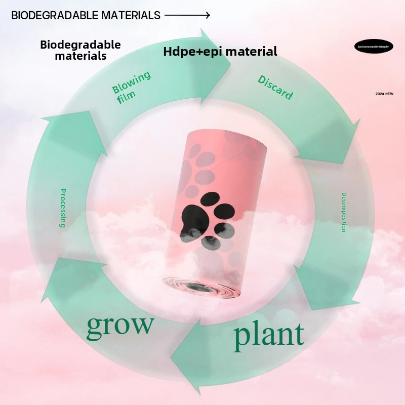 Розовые биоразлагаемые мешки для мусора для домашних животных, мешки для собачьих какашек, мешки для мусора для домашней уборки, товары для домашних животных, 15 пакетов/рулон, 9 рулонов + дозатор