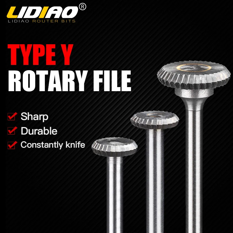 LIIDIAO Carbide Rotary File for Steel Grinding Head Milling Cutter Y Type 90 degree Disc 6mm Shank Single Groove Engraving Tool