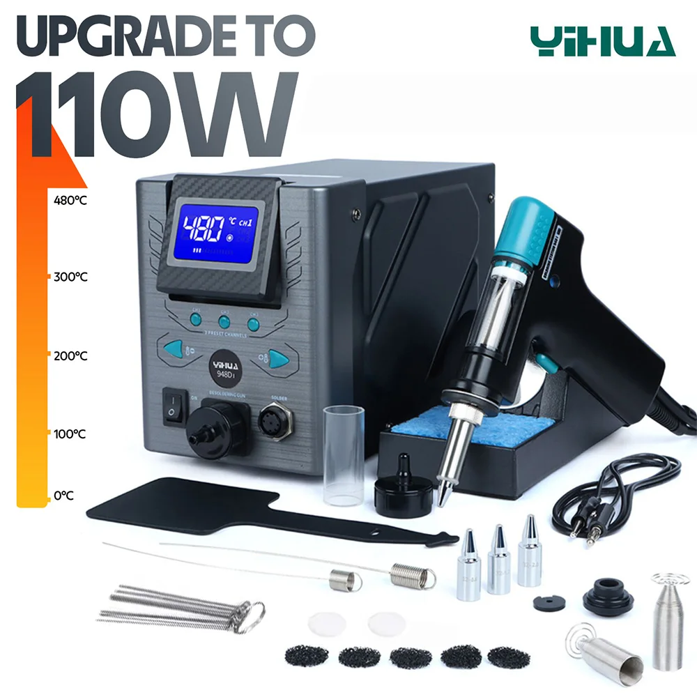 

YIHUA 948D-I 110w High Power Desoldering Station Tin suction Gun PCB Welding Tool BGA SMD Rework Station
