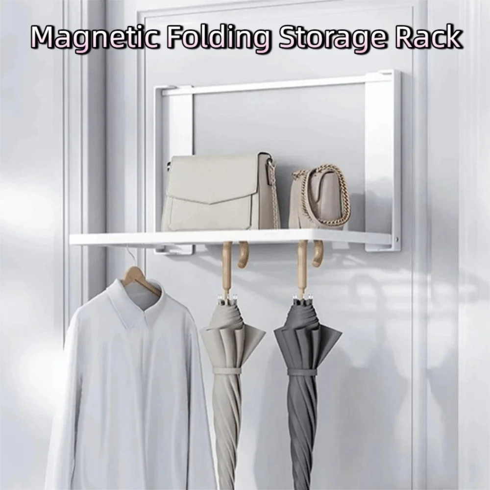 

Metal Magnetic Folding Storage Rack No Punching Space Saving Washing Machine Shelf Heavy Duty Collapsible Metal Side Shelf