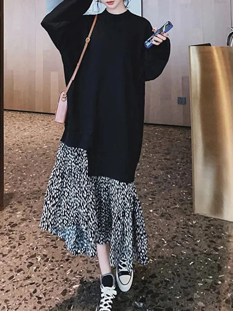 

Толстовка больших размеров Dr для похудения, свободная лоскутная длинная юбка, закрывающая живот, осенняя трапециевидная юбка, повседневная корейская длинная све