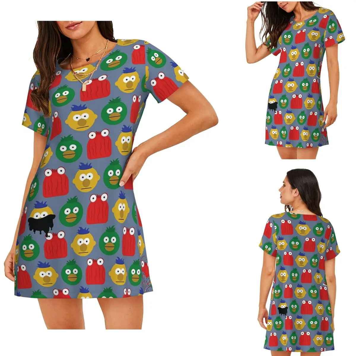 DHMIS Character Pattern Short Sleeves Nightdress For Sleeping Sleepshirts Women Short Sleeve Nightgowns Loose Pajama Dress