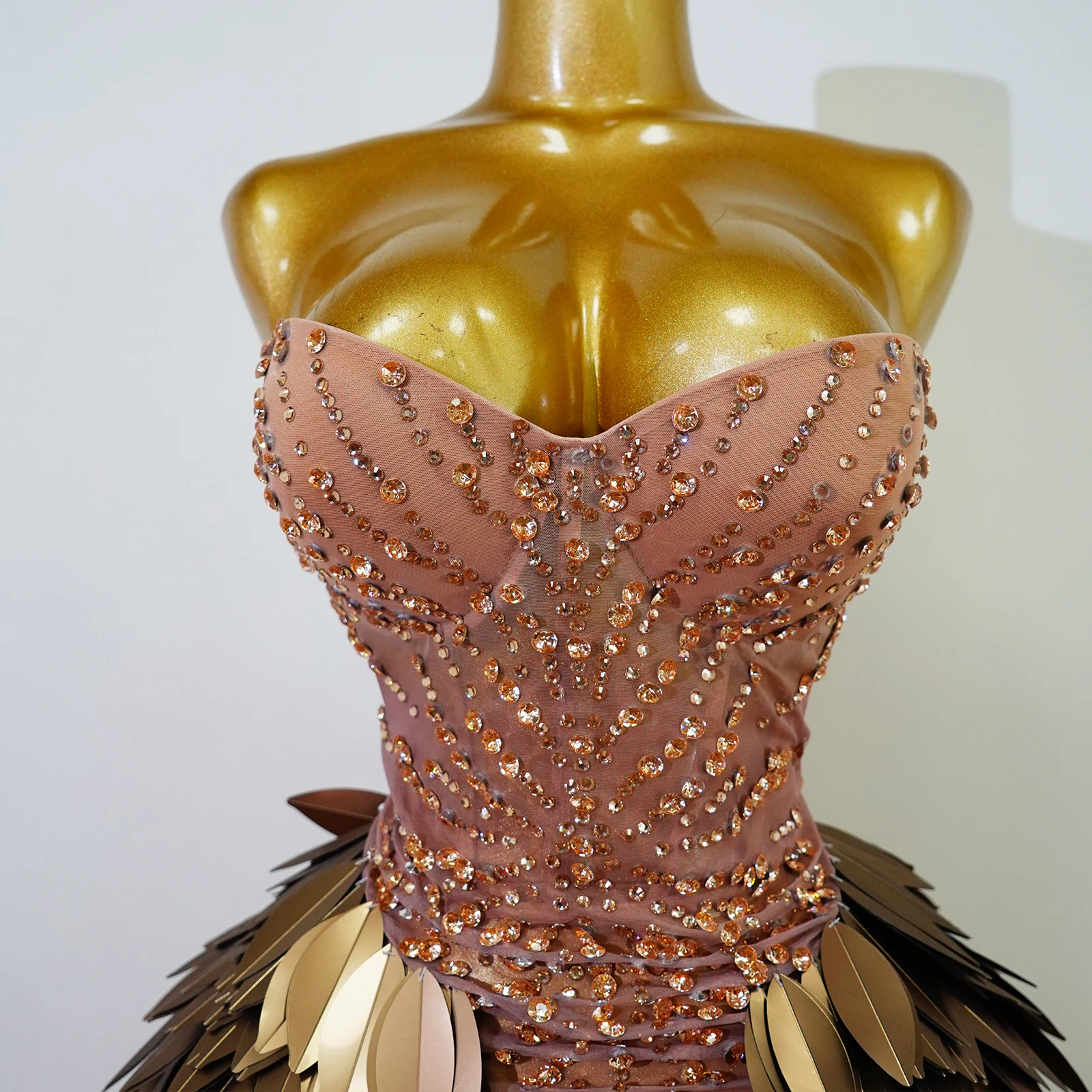 Sparkly Rhinestone 3D Leaf Dress Women See Thought Skirt Outfit Drag Queen Dance Stage Birthday Party Celebrate Show Festival