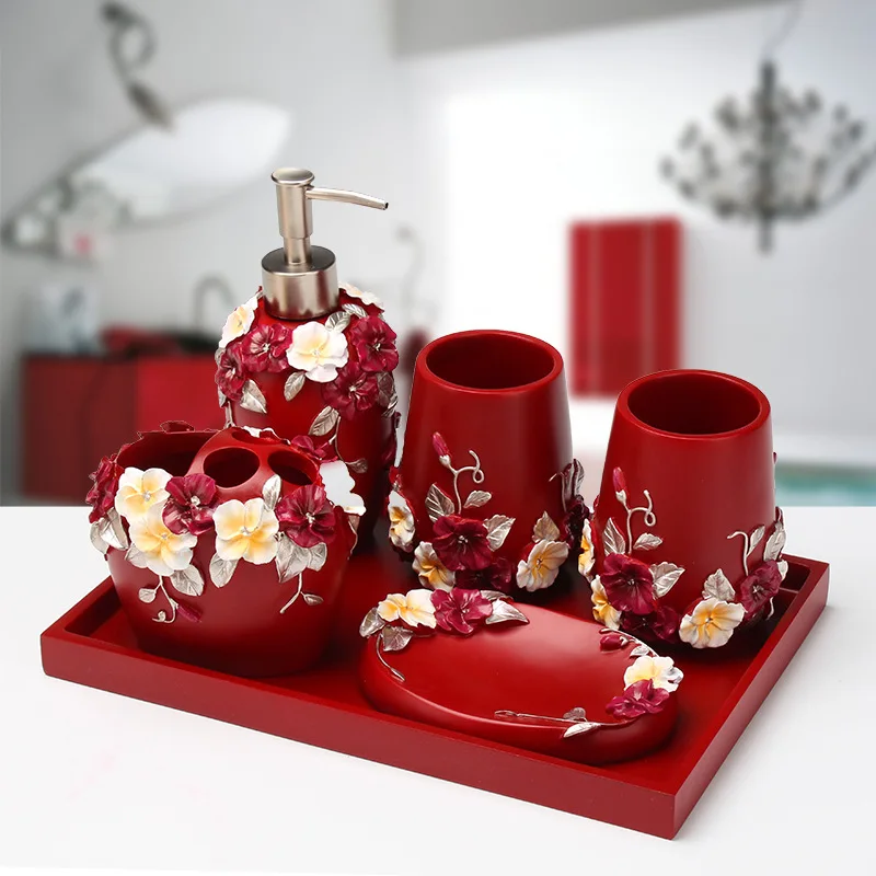 Hotel Accessories Resin Bathroom Set Handmade Shower Gel Shampoo Lotion Soap Dispenser flower bathroom products