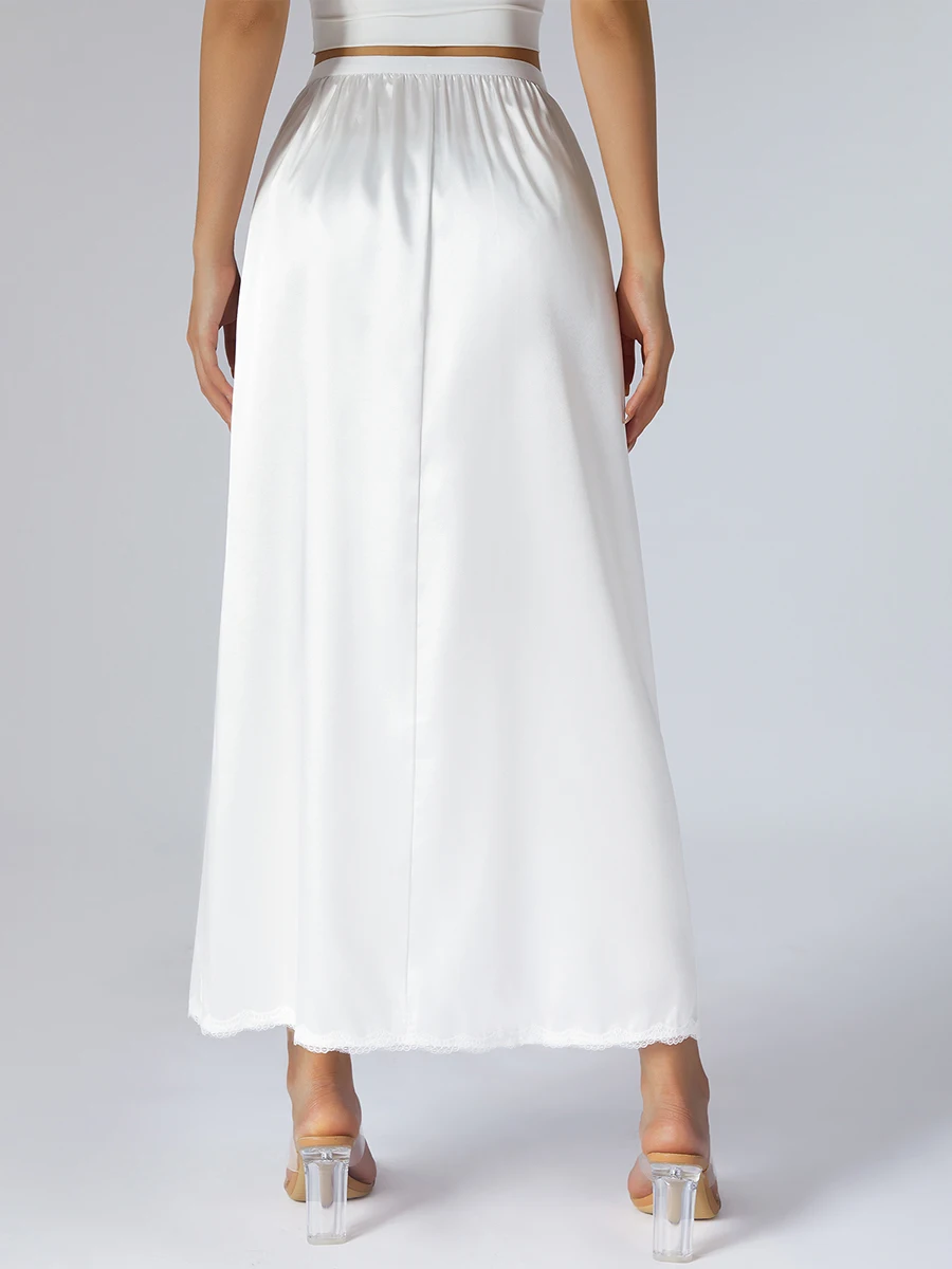 Femmes Satin dentelle longue sous-jupe antistatique taille élastique doublure intérieure jupe Maxi pour sous les vêtements Slip couleur unie jupes