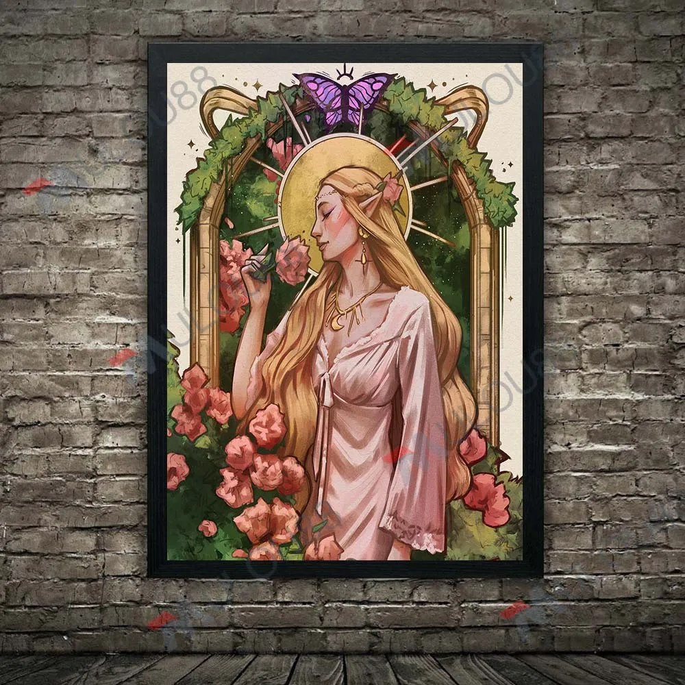 الطبيعة الساحرة والحيوانات، خمر الرسم على لوحات القماش الجدارية قزم سيدة الخيال الفني المشارك والطباعة لتزيين غرفة المعيشة