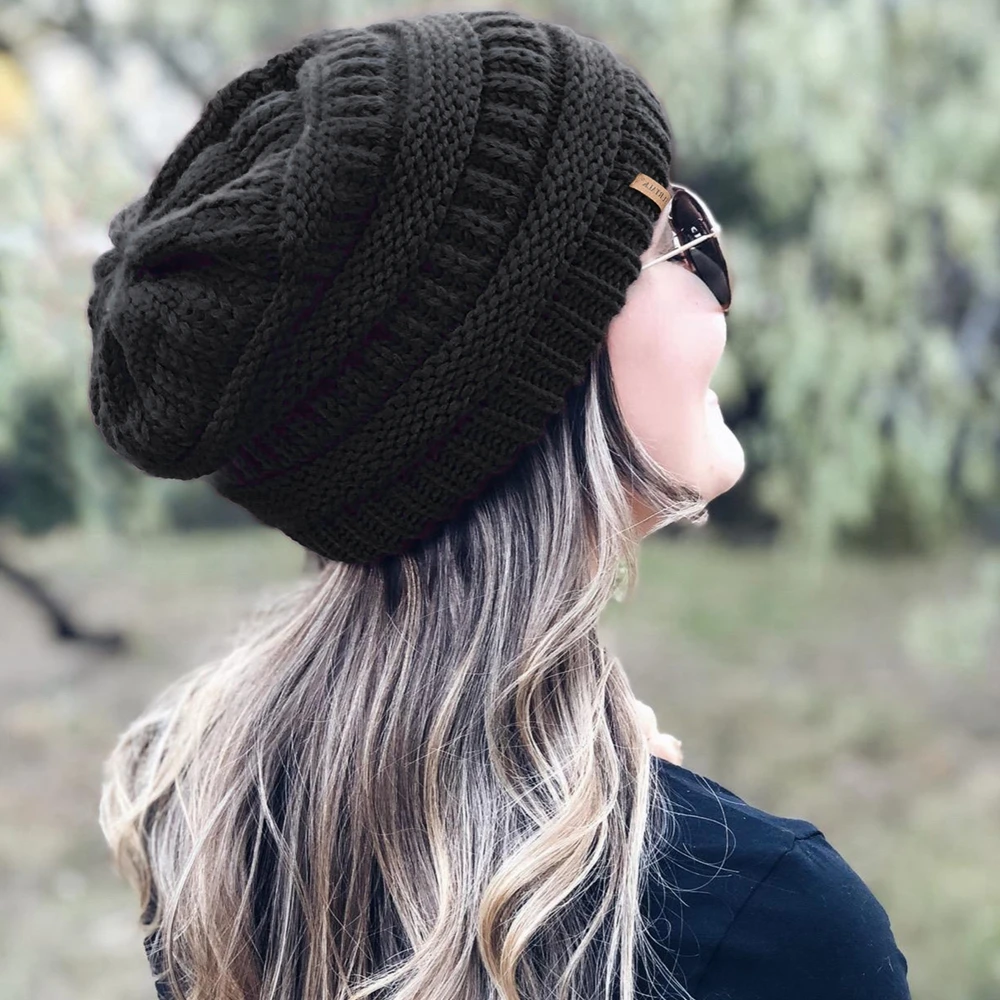 FURTALK موضة صوف مبطن قبعات صغيرة دافئة المرأة مترهل تصميم مزدوج الطبقات C-نمط محبوك قبعة تزلج على شكل جمجمة الشتاء البارد #2