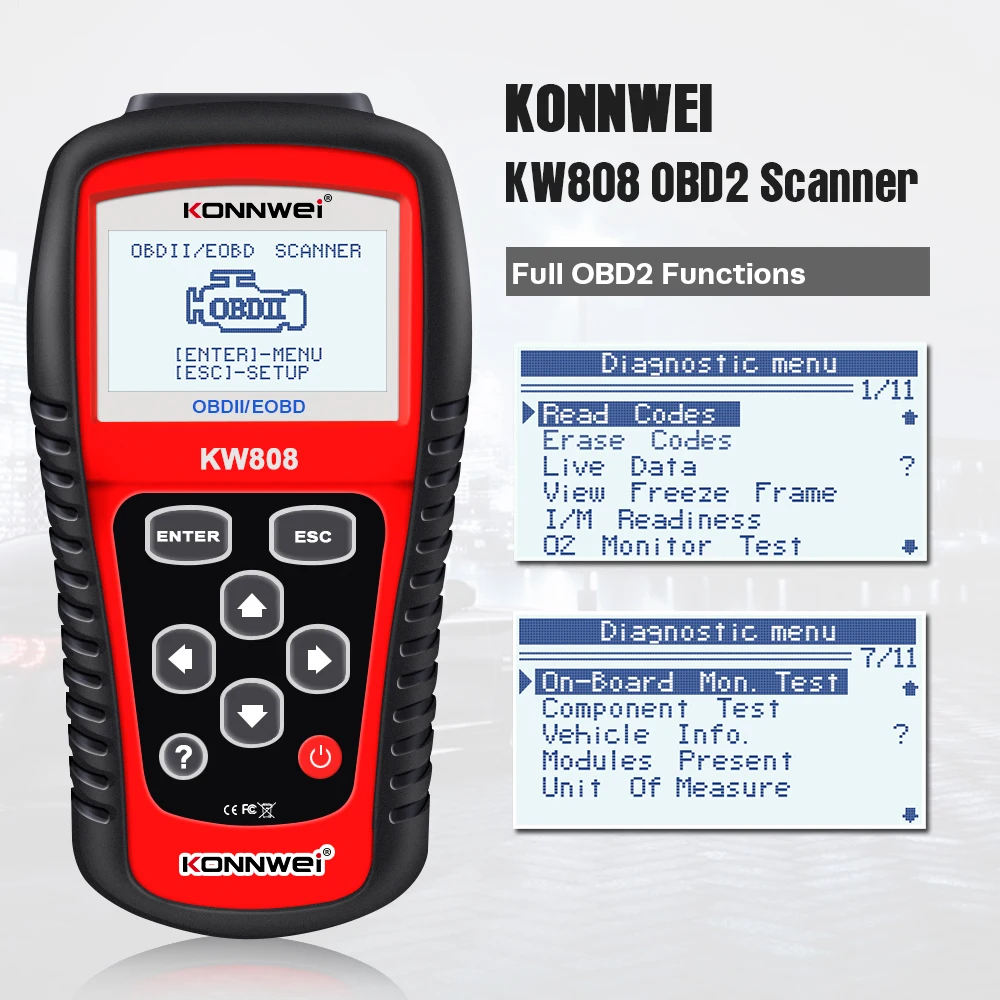 2024 Newest KONNWE KW808 OBD2 Scanner OBD2 Code Reader Engine Reset Tool EOBD/CAN OBD2 Diagnostic Tool like MS509 Autos scanner