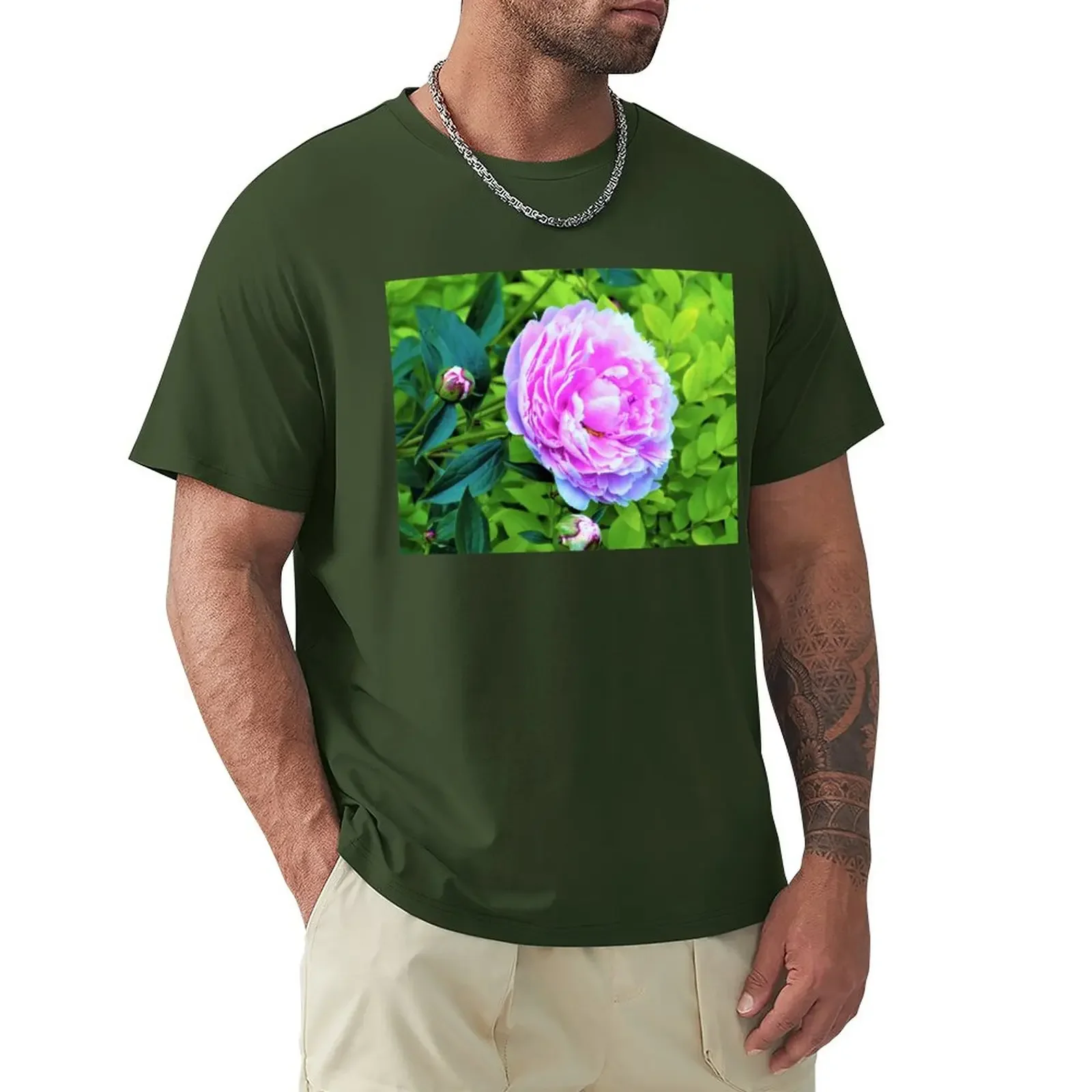 Pink Peony and Golden Privet Hedge Garden T-Shirt vintage clothes anime quick-drying mens white t shirts