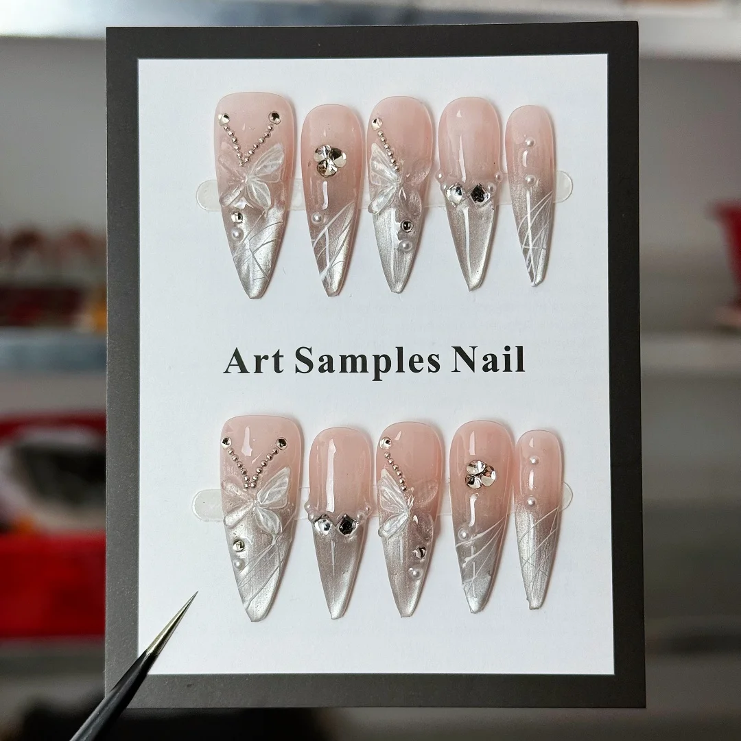 10pcs high-end Gentle temperament style, hand-painted three-dimensional butterfly, dazzling sparkly diamonds, gradient cat-eye
