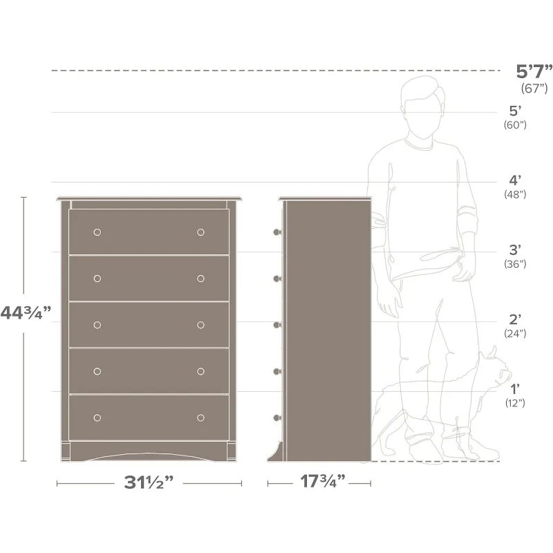 Salt Spring Rustic 5-MELTall Commode pour chambre à coucher, commode de ferme Poitrine des portes de proximité Drifted Grey, DDC-3345