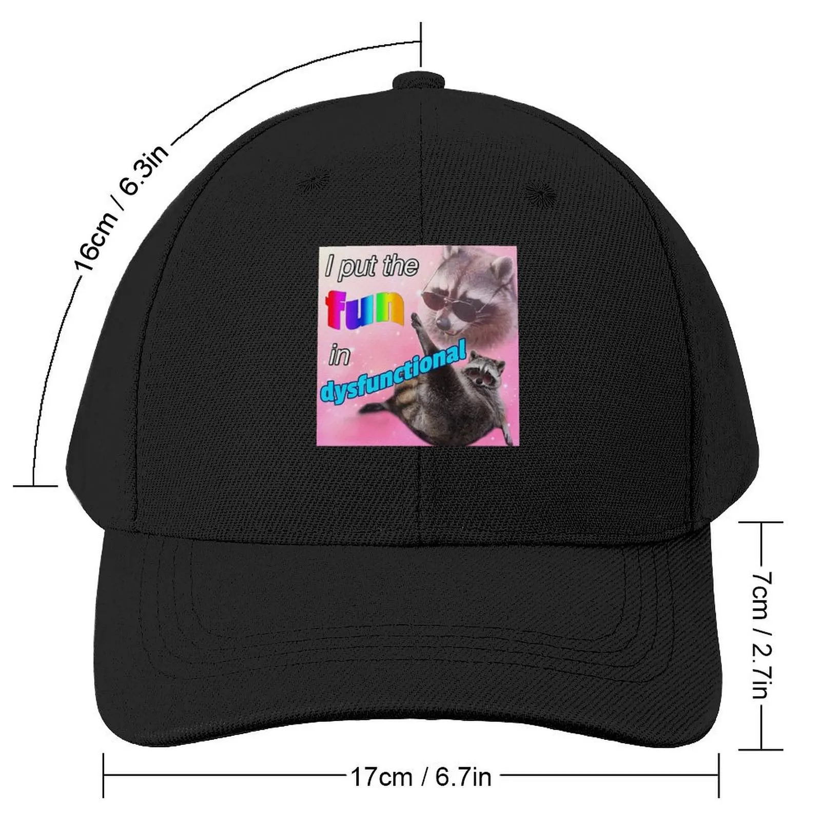 Racoon Meme: I put the fun in dysfunctional Baseball Cap Wild Ball Hat Rave Hat Baseball Cap Vintage For Men Women's