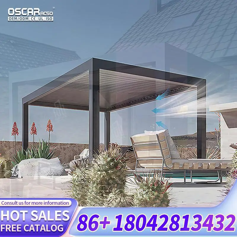 Modern Wall Mounted Electric Roof Louver Metal Outdoor Gazebo Aluminum Solar Pergola for Backyards Patios Gardens pergola