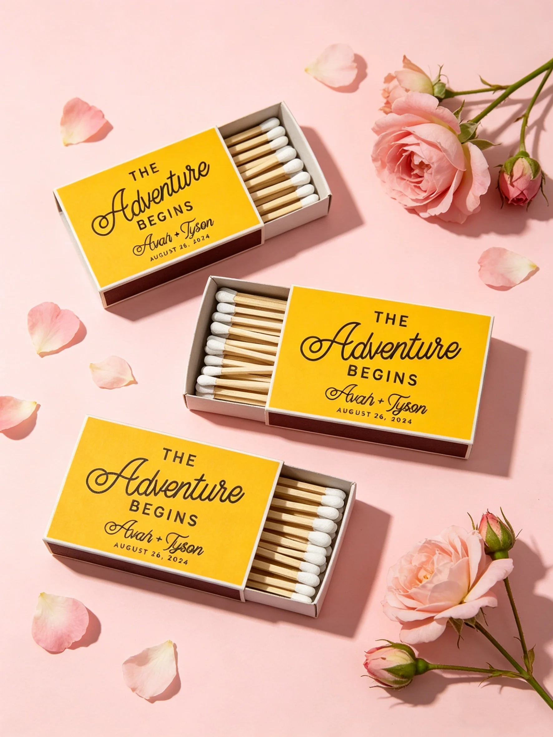 

Персонализированные дизайнерские коробочки для спичек с надписью «Приключение начинается» для свадебных подарков и сувениров для вечеринок