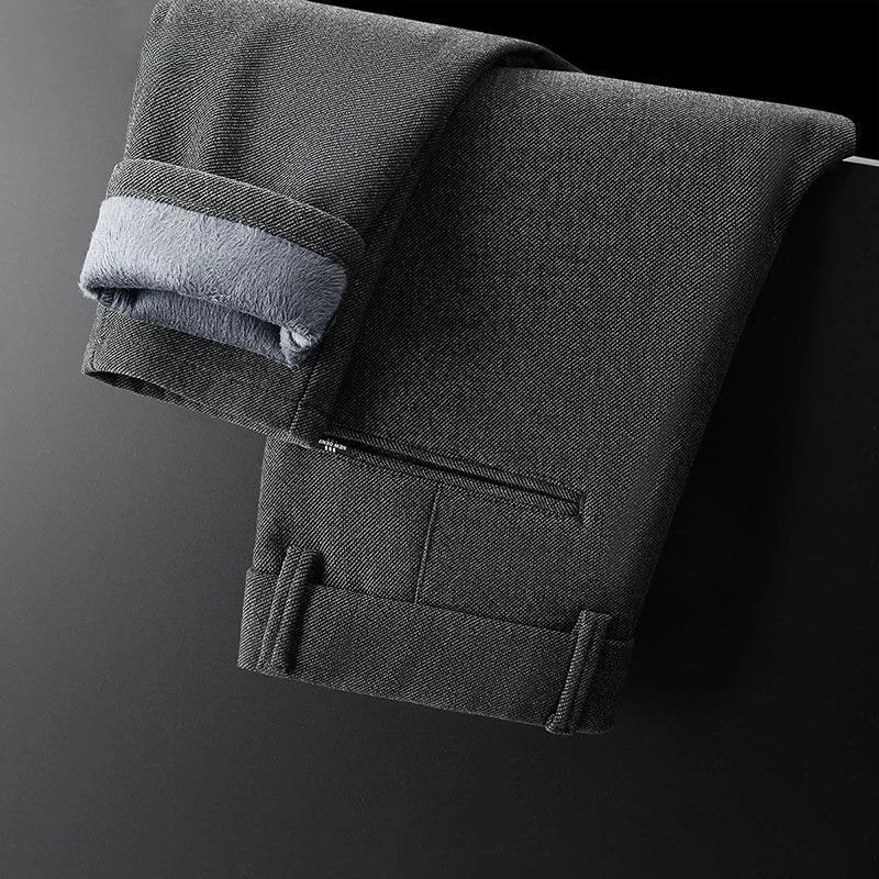 الدافئة الصوف الشتاء الرجال سراويل تقليدية القطن سليم مستقيم سميكة موضة مستقيم بنطلون المخملية الحرارية السراويل ماركة الملابس #2