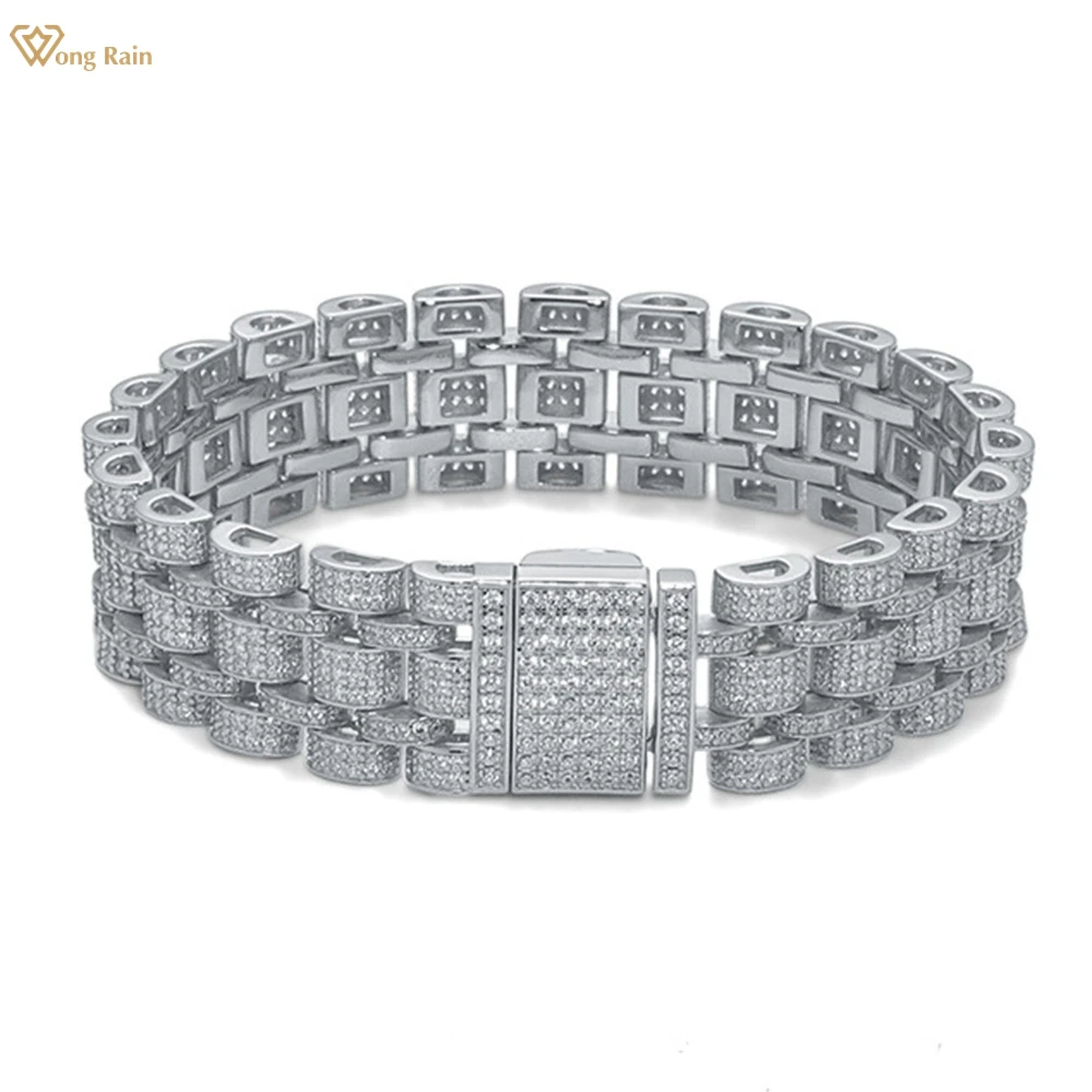 

Wong Rain Sparkling 925 Sterling Silver 3EX VVS1 D Color Real Moissanite Diamonds Gems 15 MM Chain Bracelets Bangle Fine Jewelry