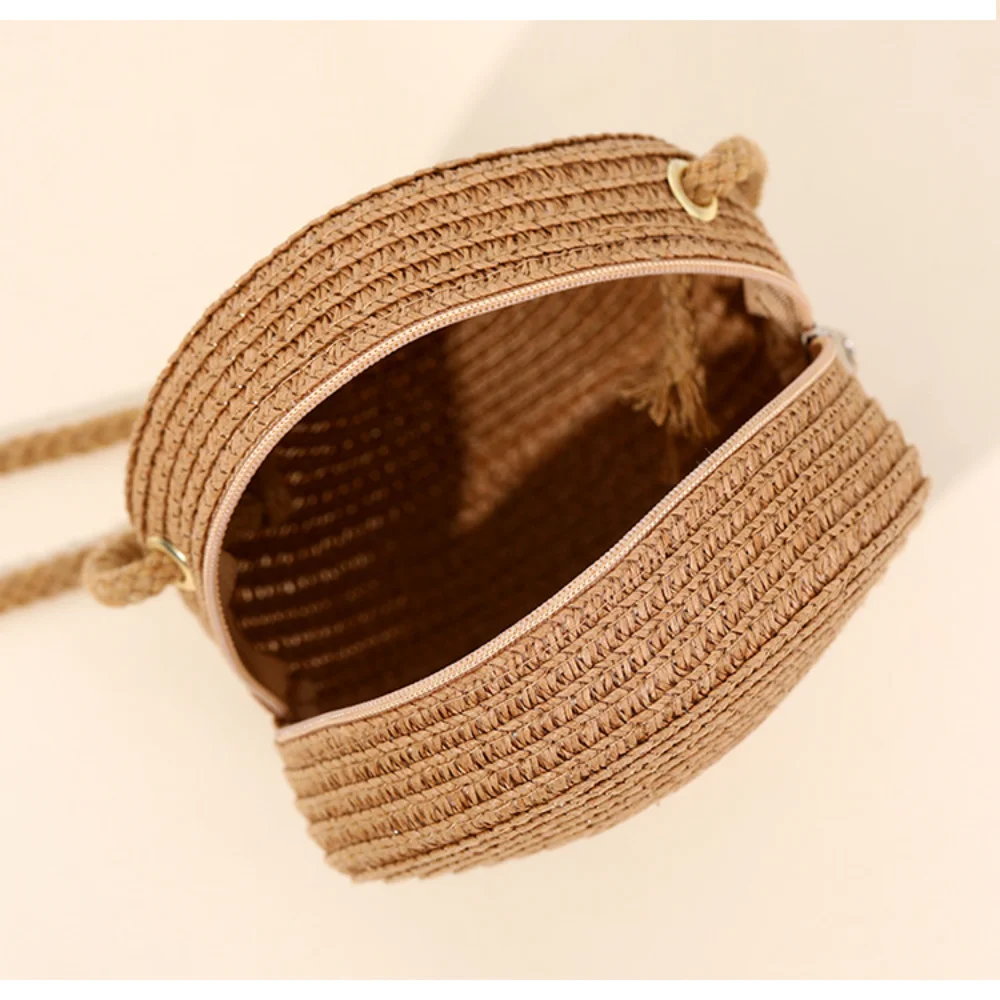 Round Cake Woven Straw Bag for Children Baby Travel Crossbody Bag for Girls New Western-style Small Bag Cute