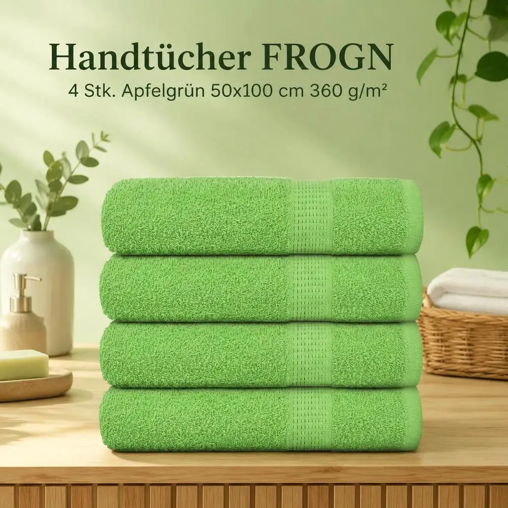 Ensemble de 4 serviettes vert pomme, 50x100cm, 360g/m², 100% coton, excellent rapport qualité-prix, pour la maison