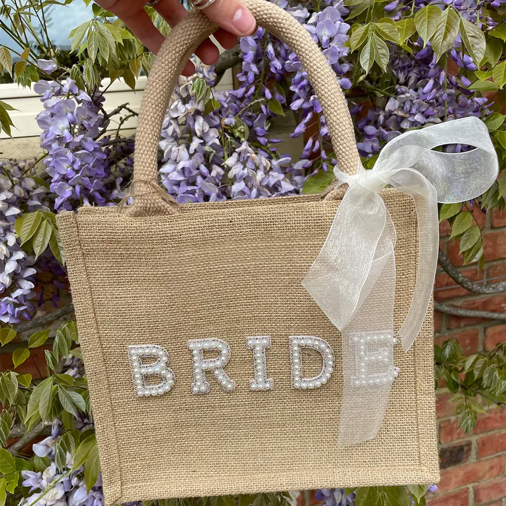 1 pcs Bride Bag Wedding engagement Jute Beach Hen Party Glitter for decor party supplies favors gift bridal shower accessories