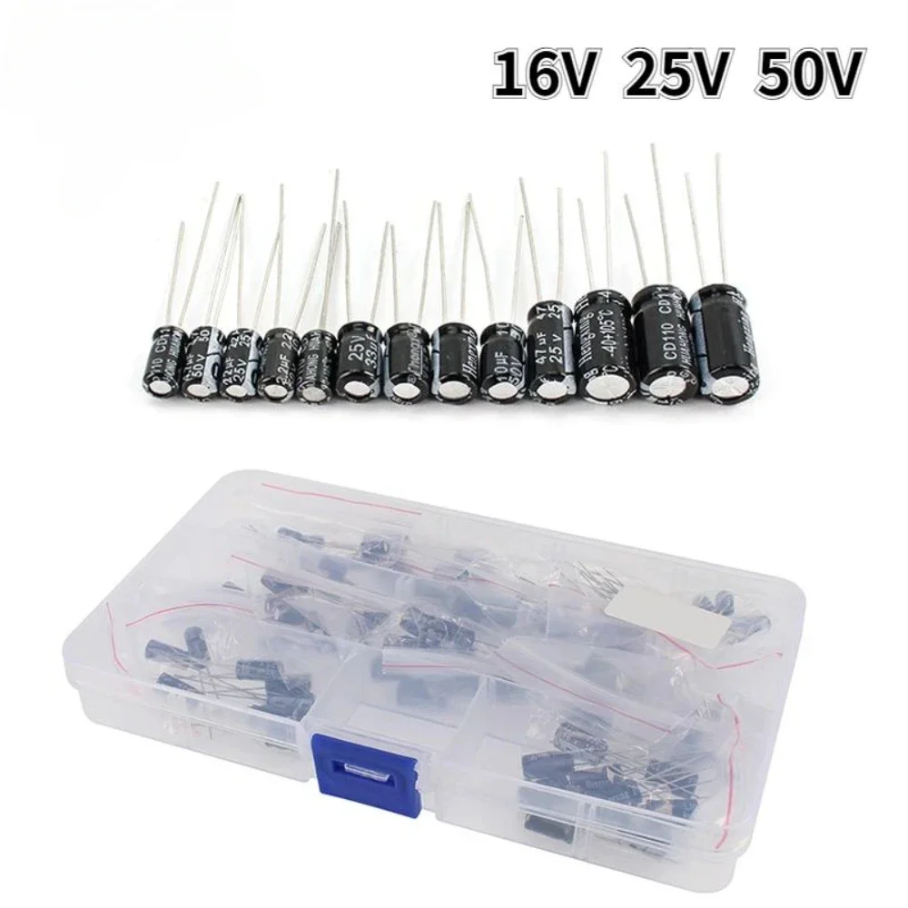 120pcs Electrolytic Capacitor 16V 25V 50V Aluminum Electrolytic Capacitor Kit 12 Values 1uF-470uF DIP Electrolyte Capacitors