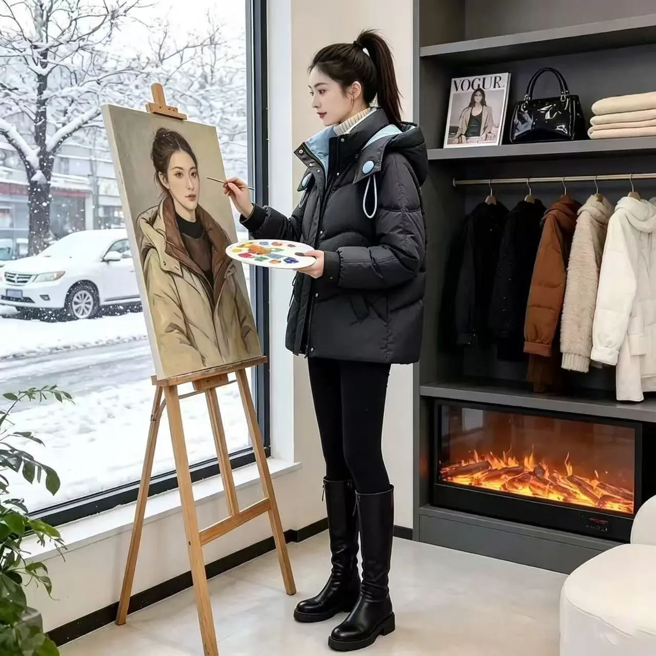 Winter Hooded Puffer Jacket Women Contrast Lining Thick Warm Quilted Coat Loose Short Cotton Padded Parka Female Outerwear