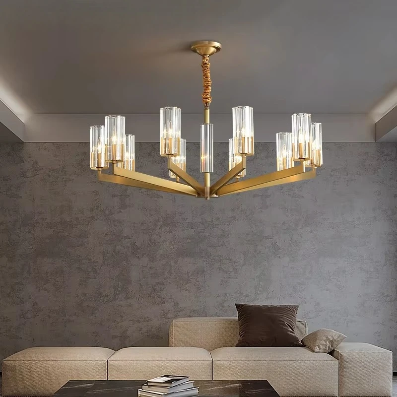 

Light Luxury Crystal All-copper Chandelier Post-modern Living Room Simple Dining Room Designer Luxury Duplex Villa Atmospheric