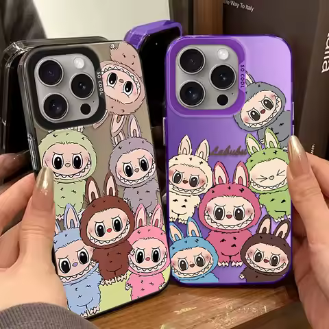 Cute Funny L-Labubu PC Case for iPhone SE4 16 16E 15 14 13 12 11 Pro Max XS X XR Plus 8 7 SE 2020 Shockproof Matte Hard Cover
