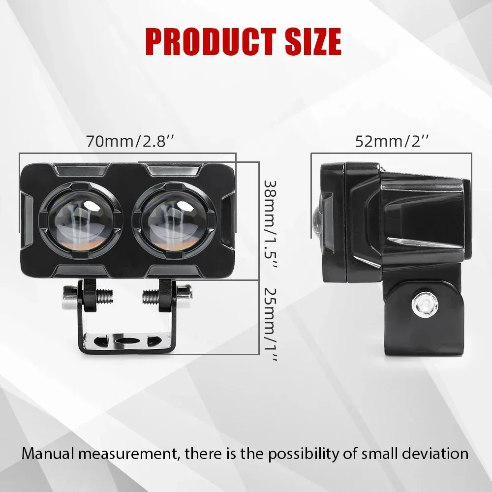 60W Motorcycle LED Double Lenses Spotlight 12V Auxiliary Fog Lamp Dual Color Hi/Low Beam Fog Lamps for Motorcycle Car Trucks SUV