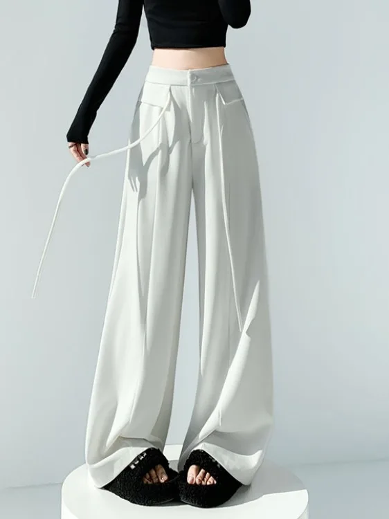 

Белые широкие брюки-палаццо с высокой талией, свободные прямые повседневные брюки в пол для женщин, весна 2026, новинка, стройнящие
