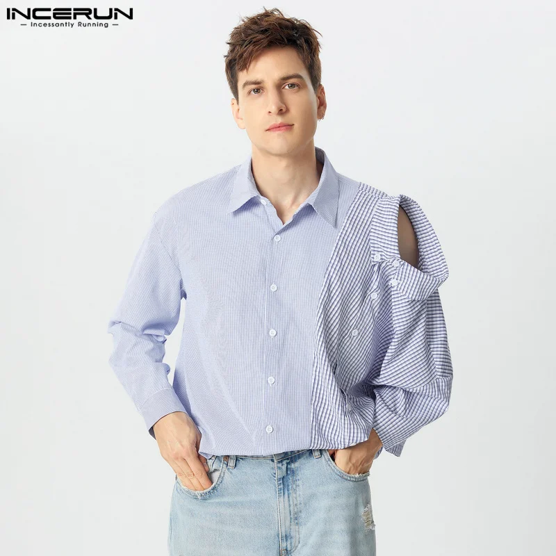 Handsome Well Fitting Tops INCERUN 2024 Men's Deconstruction Design Plaid Splicing Shirts Casual Long Sleeved Blouse S-5XL 2024