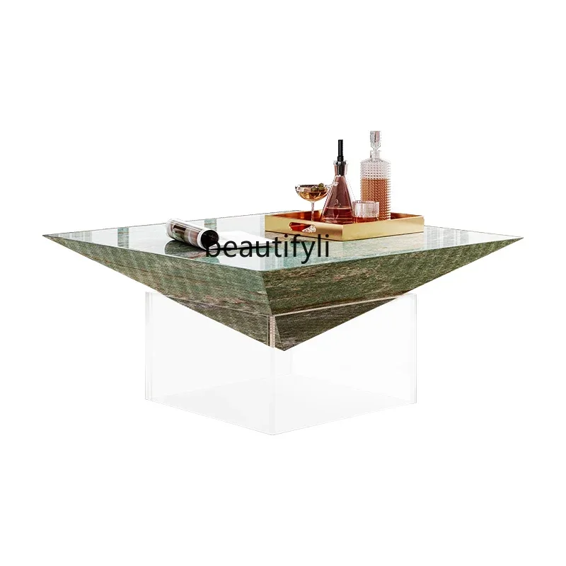 

HHItalian minimalist square high-end designer acrylic suspended coffee table living room light luxury high-end sense