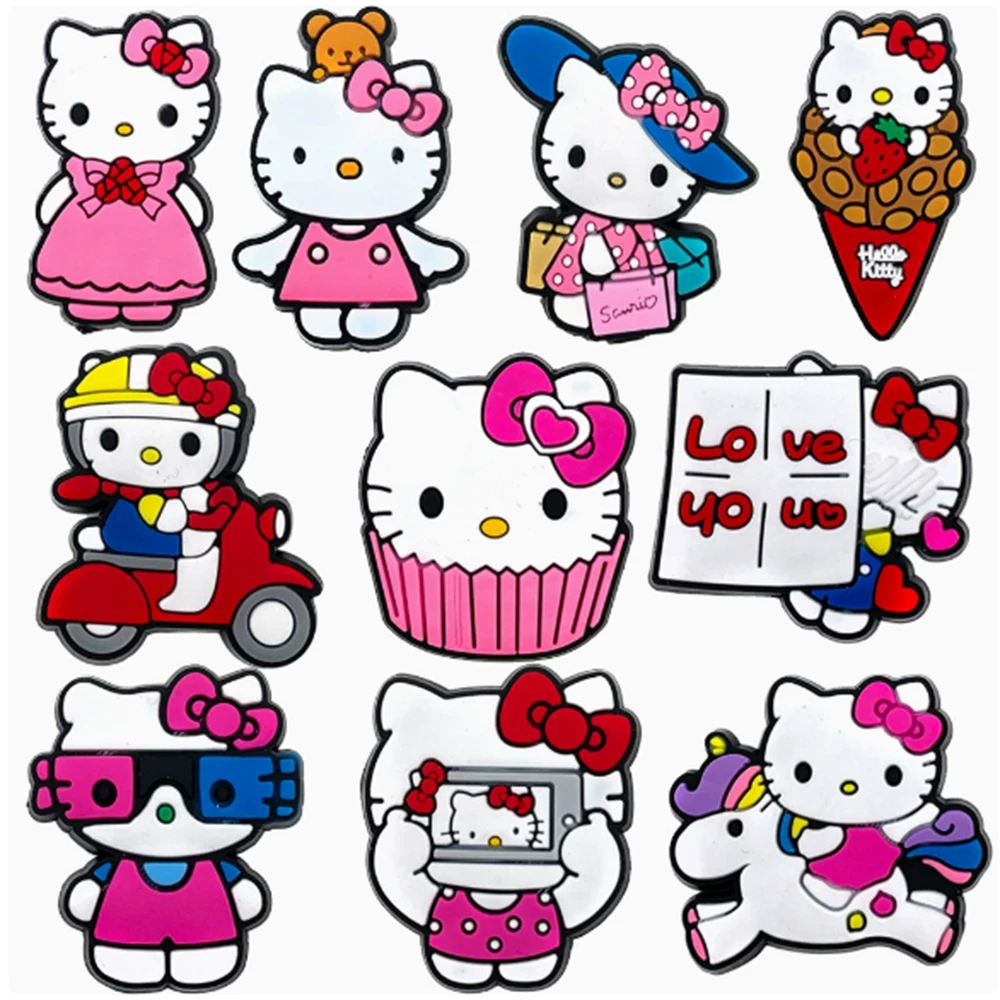 10-65pcs Mesuca Cute Hello Kitty Series Shoe Charms For Slides Sandals,PVC Shoe Decorations Accessories For Party Birthday Gift