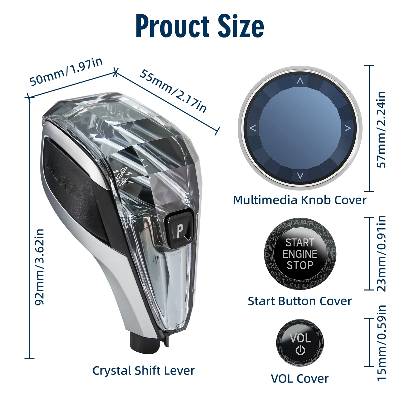 4pcs/Set Crystal Gear Shift Knob Lever For BMW G20 G21 IX3 G08 X3 G01 X6 G06 X7 G07 X5 G05 Automatic Crystal Gear Handle