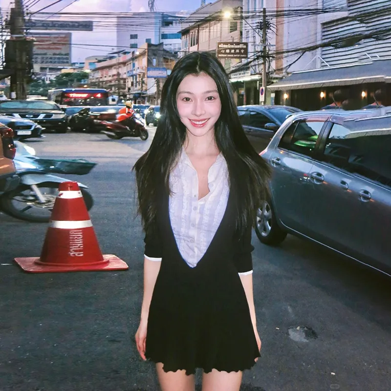 ملابس نسائية لخريف وشتاء 2024 عصرية بنمط جديد على الموضة الفرنسية بألوان متباينة وطية صدر السترة على شكل حرف a #5