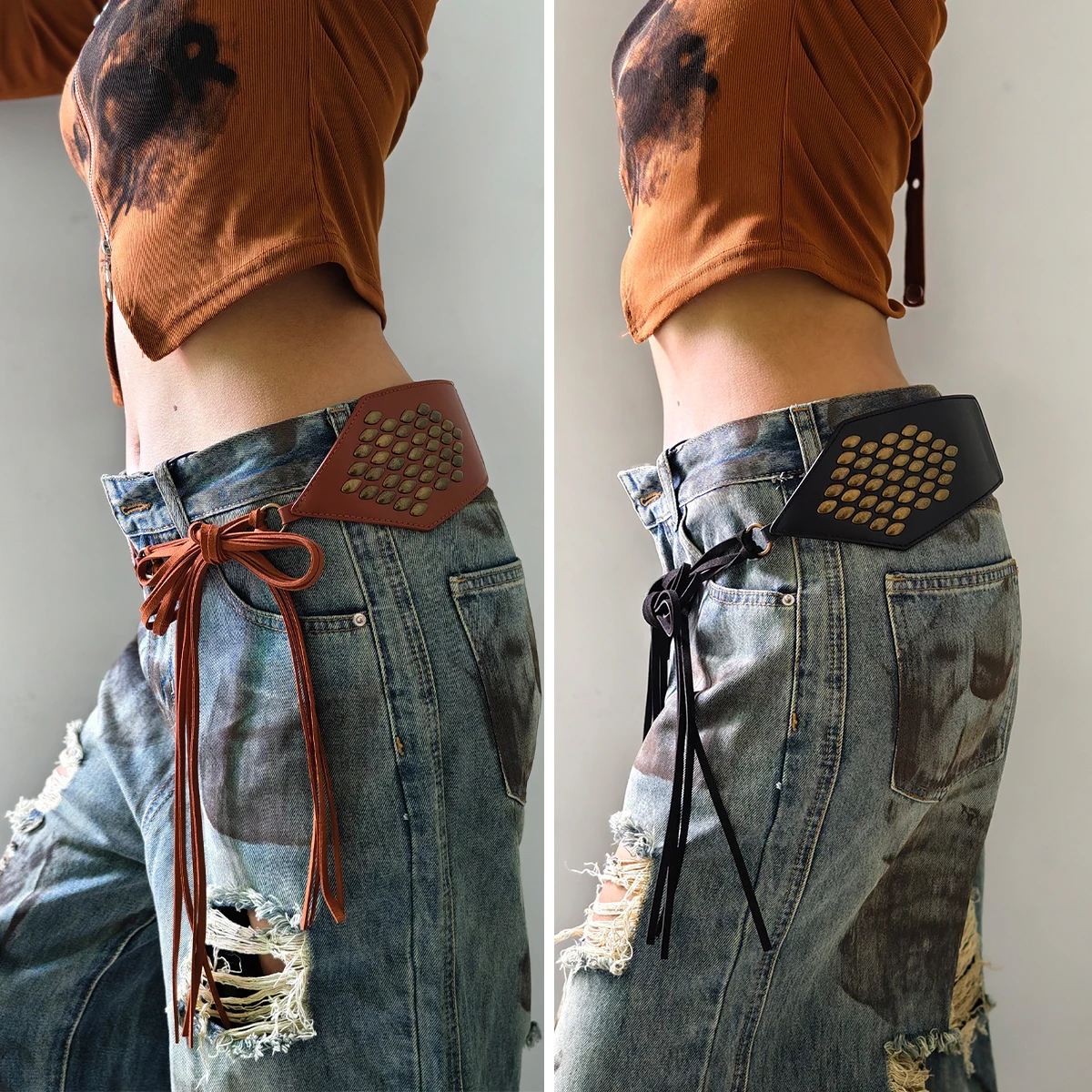 عقدة الخصر حبل موضة الجلود حبل حزام عريض للنساء حجم كبير راعية البقر الغربية كاوبوي الخصر سلسلة ل معطف على شكل ثوب الجينز