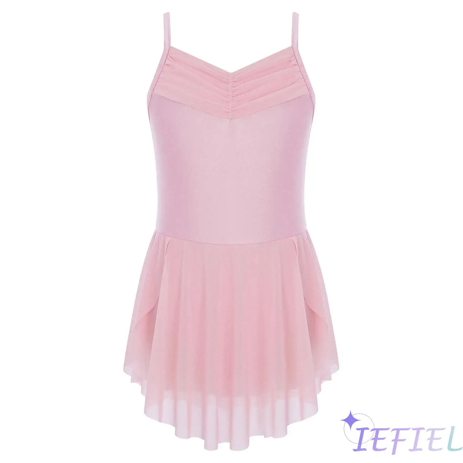 

Girls Ballet Dresses Ballerina Practice Performance Costume V-Neck Spaghetti Straps Sides Split Dance Dress with Built-in Briefs