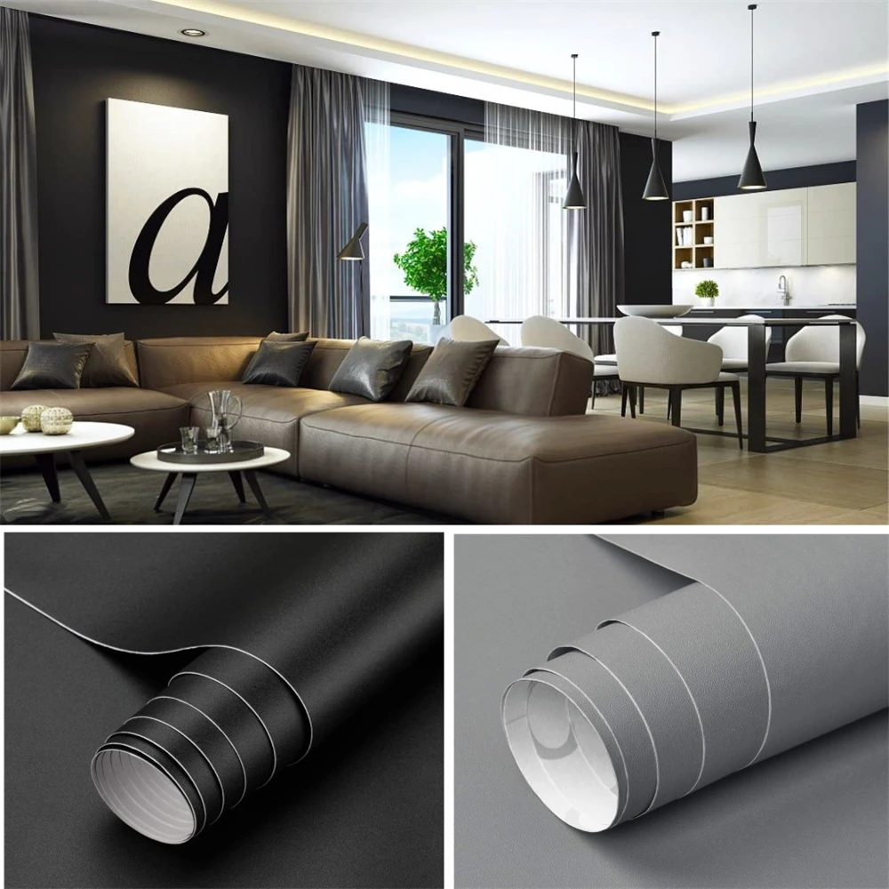 Grey/White/Black Matte Wallpaper Vinyl Self-Adhesive Shelf Liner Drawer Countertop Removable Contact Paper Wall Decor Sticker