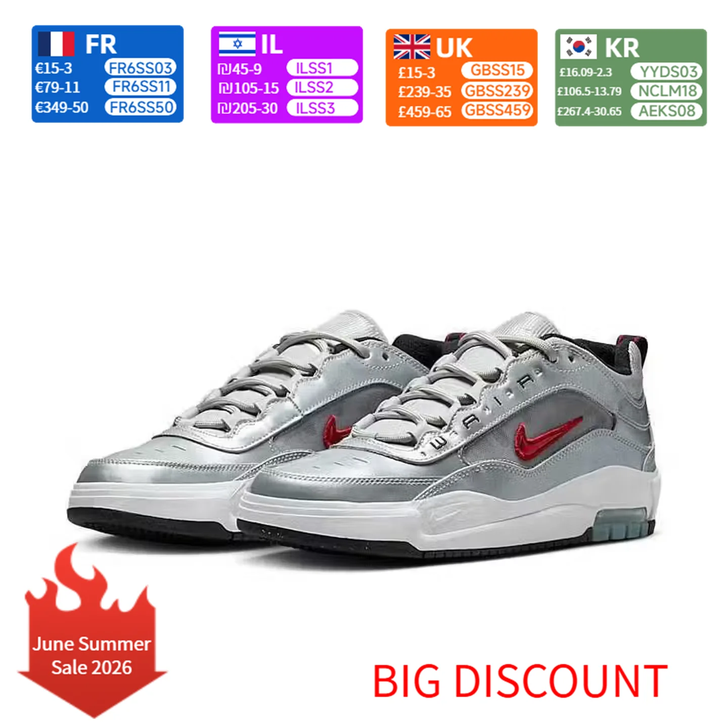 Nike SB Shox 2 “Silver Bullet” Macio e confortável, antiderrapante e durável Tênis de skate de cano baixo estilo unissex HF3062-001