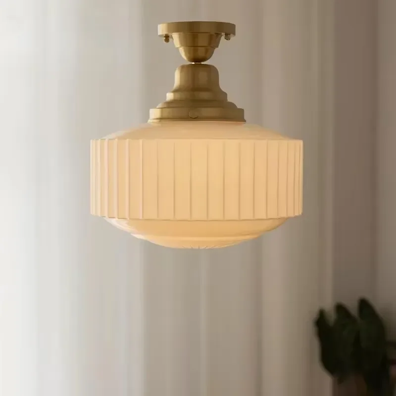 Modern Opaque Corrugated Glass Chandelier Warm Light Fixture For Entrance Hallway Balcony Decorative Ceiling Lamp Home