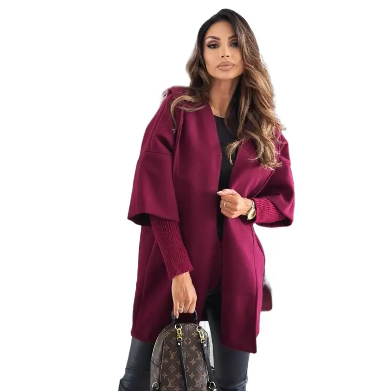 

New Fashion Hooded Cardigan Jacket Women In Autumn And Winter Solid Color Jacket For Women Woolen Jacket For Women