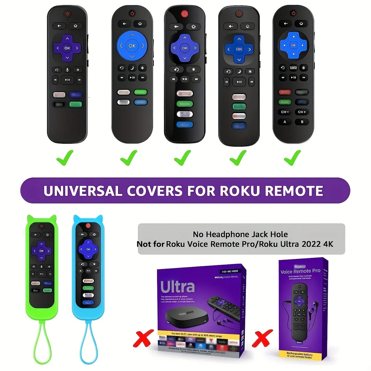 Glow in the dark cute cat\'s ears shaped silicone universal remote control cover with for TCL Hisense Roku TV remote control