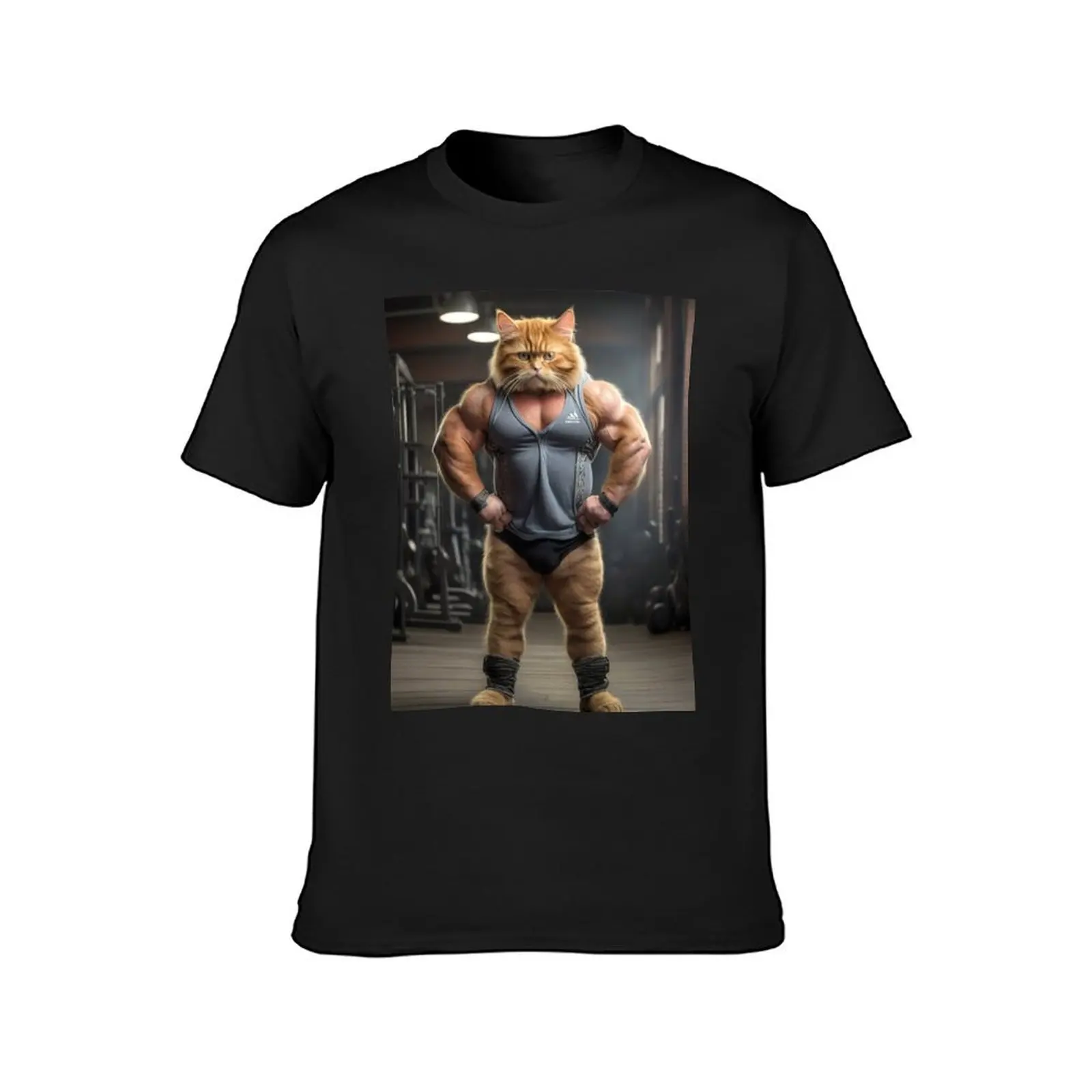 Purrsonal Trainer: Muscular Ginger Cat Flexing in Gym T-Shirt summer top boys whites tees quick-drying mens tall t shirts